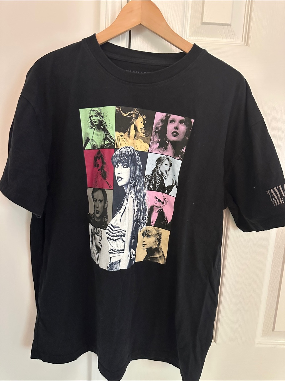 Taylor Swift Black Short-Sleeve Graphic Tee with Multi-Color Photo Blocks